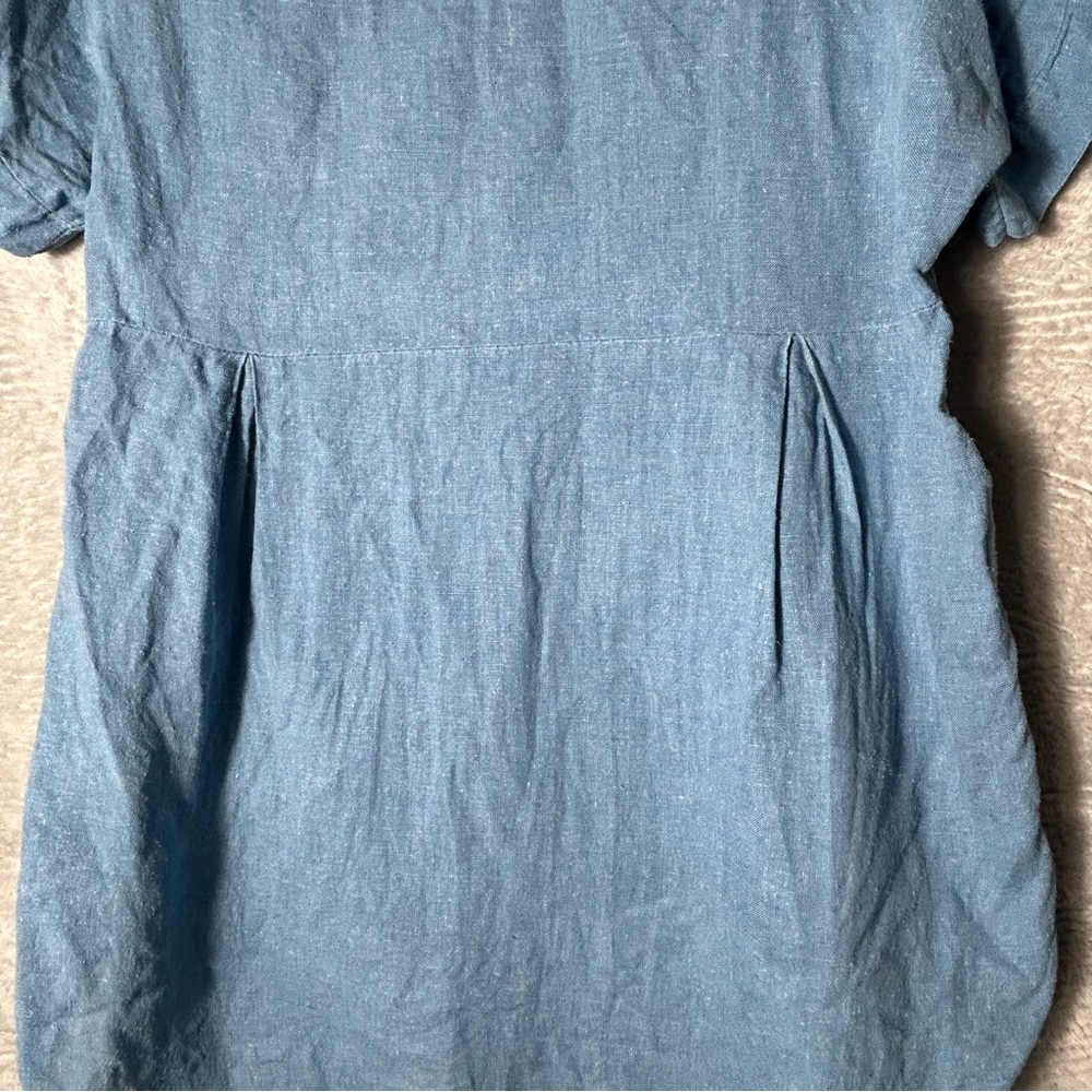 Terzo Millennio Linen Top Womens Small Blue Embroidered‎ Hi Lo Hem Tunic Italy - Picture 4 of 9